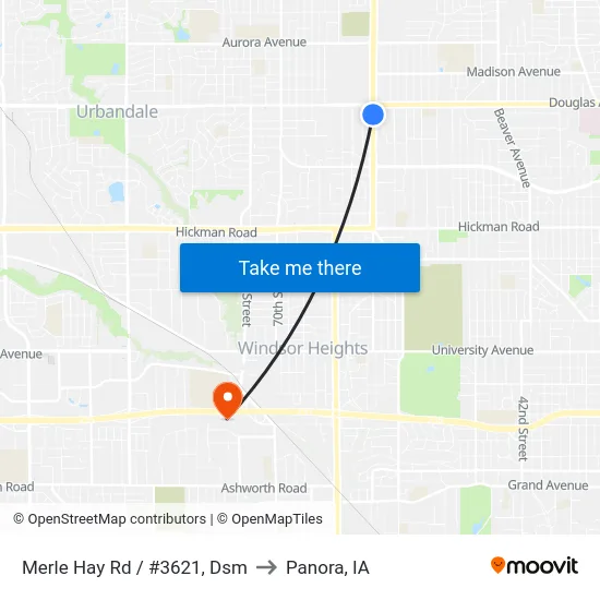 Merle Hay Rd / #3621, Dsm to Panora, IA map