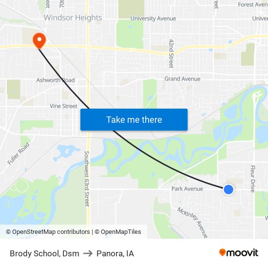 Brody School, Dsm to Panora, IA map
