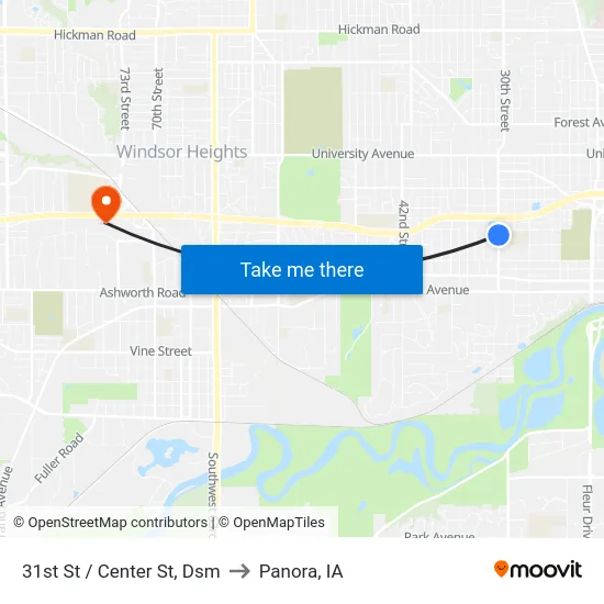 31st St / Center St, Dsm to Panora, IA map