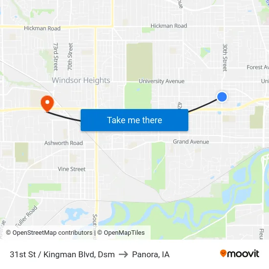 31st St / Kingman Blvd, Dsm to Panora, IA map