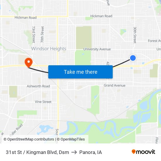 31st St / Kingman Blvd, Dsm to Panora, IA map