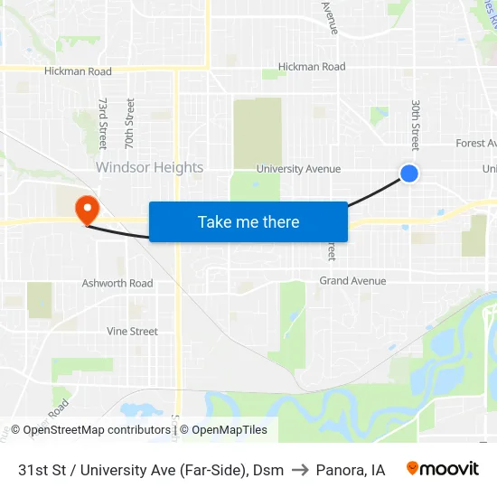31st St / University Ave (Far-Side), Dsm to Panora, IA map
