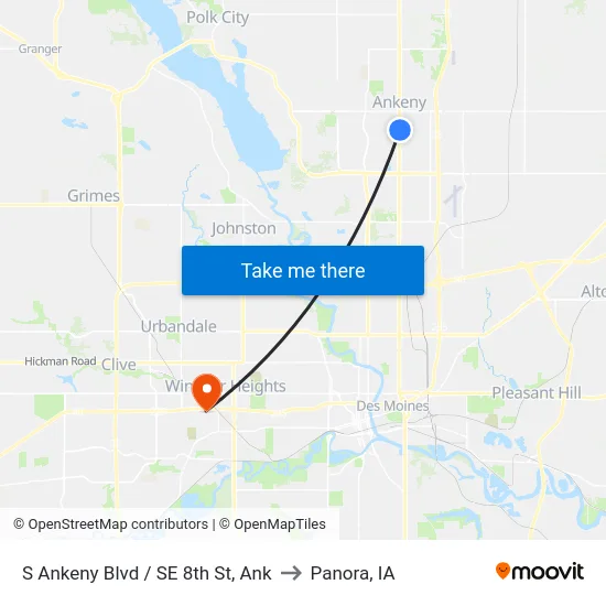S Ankeny Blvd / SE 8th St, Ank to Panora, IA map