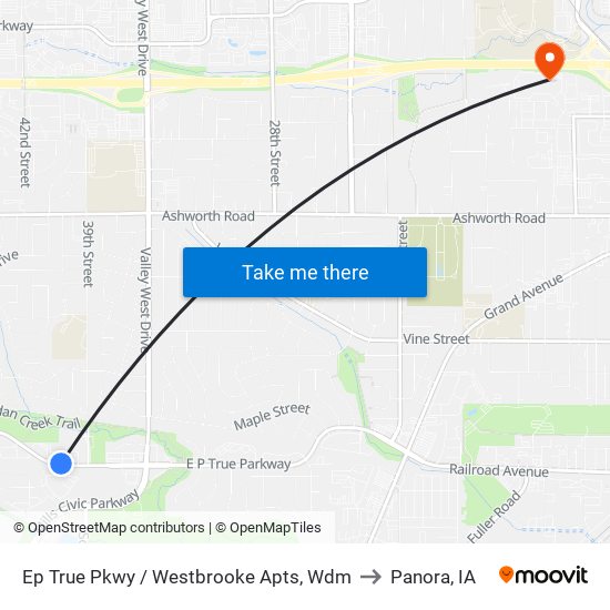 Ep True Pkwy / Westbrooke Apts, Wdm to Panora, IA map