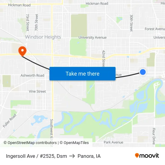 Ingersoll Ave / #2525, Dsm to Panora, IA map
