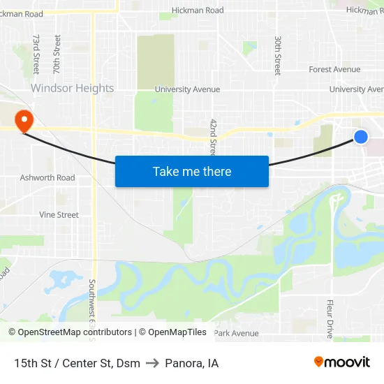 15th St / Center St, Dsm to Panora, IA map