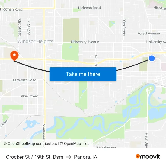Crocker St / 19th St, Dsm to Panora, IA map