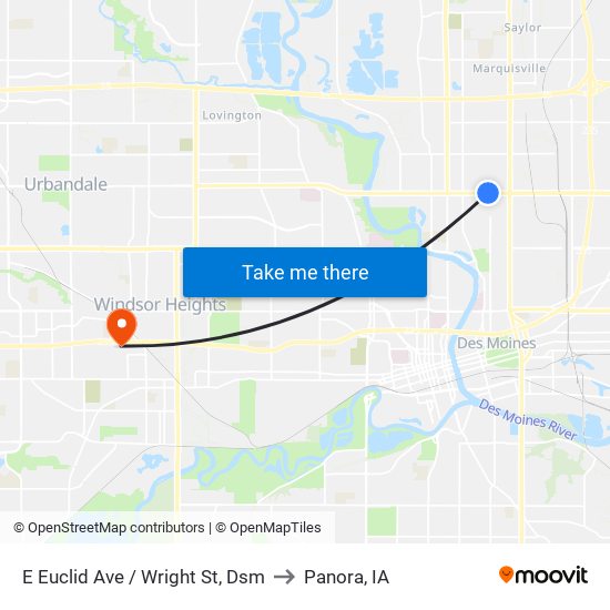 E Euclid Ave / Wright St, Dsm to Panora, IA map