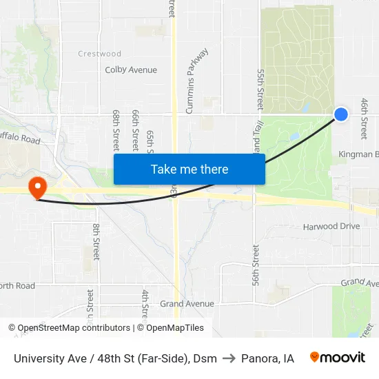 University Ave / 48th St (Far-Side), Dsm to Panora, IA map