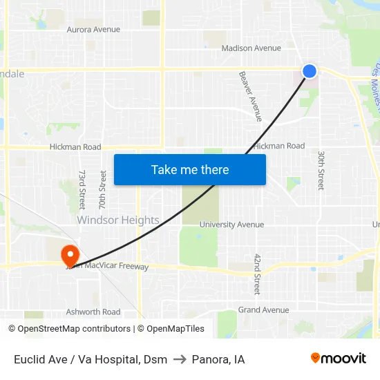 Euclid Ave / Va Hospital, Dsm to Panora, IA map