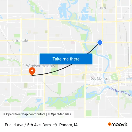 Euclid Ave / 5th Ave, Dsm to Panora, IA map