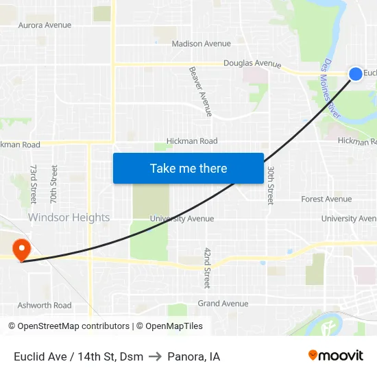 Euclid Ave / 14th St, Dsm to Panora, IA map