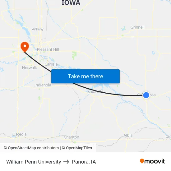 William Penn University to Panora, IA map