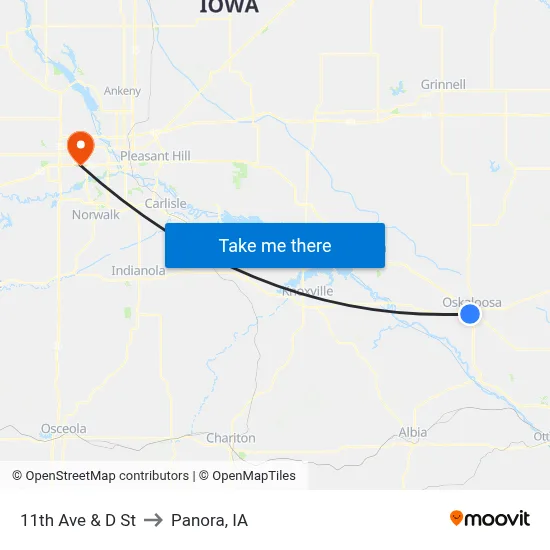 11th Ave & D St to Panora, IA map