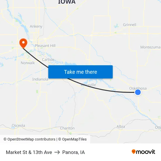 Market St & 13th Ave to Panora, IA map