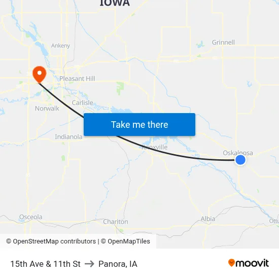 15th Ave & 11th St to Panora, IA map