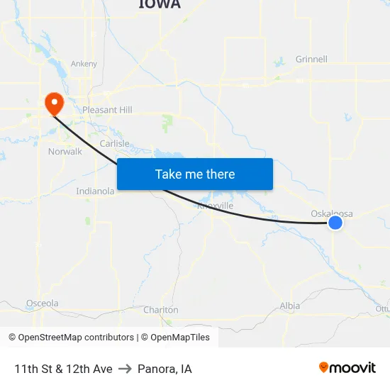 11th St & 12th Ave to Panora, IA map