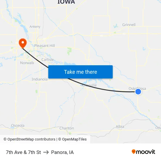 7th Ave & 7th St to Panora, IA map