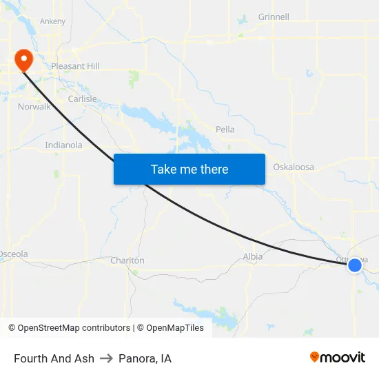 Fourth And Ash to Panora, IA map