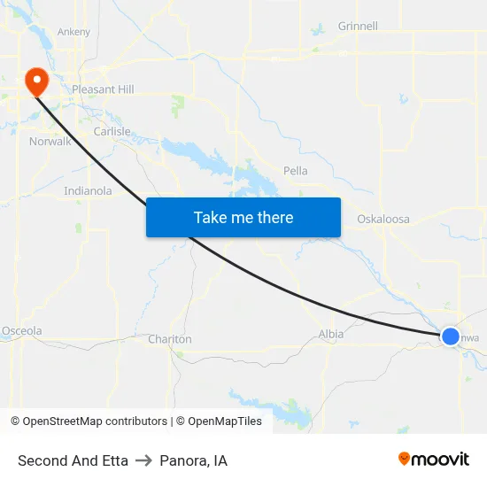 Second And Etta to Panora, IA map