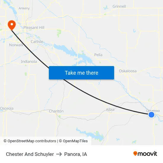 Chester And Schuyler to Panora, IA map