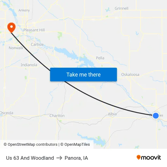 Us 63 And Woodland to Panora, IA map