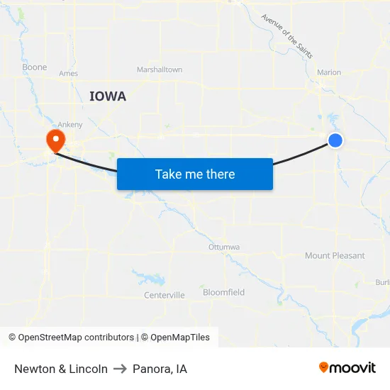 Newton & Lincoln to Panora, IA map
