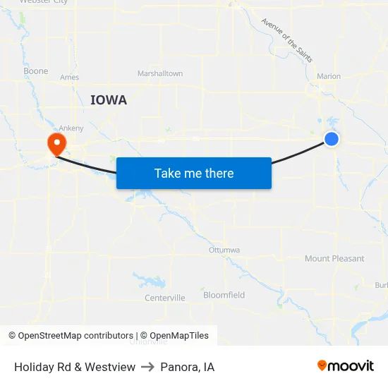 Holiday Rd & Westview to Panora, IA map