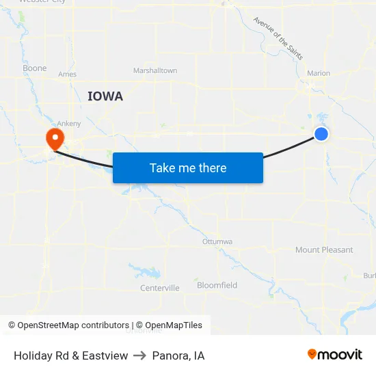 Holiday Rd & Eastview to Panora, IA map