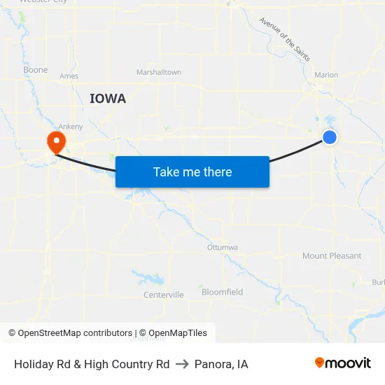 Holiday Rd & High Country Rd to Panora, IA map