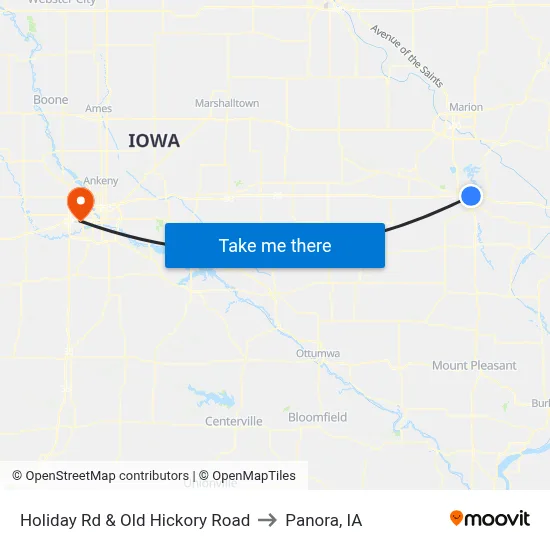 Holiday Rd & Old Hickory Road to Panora, IA map