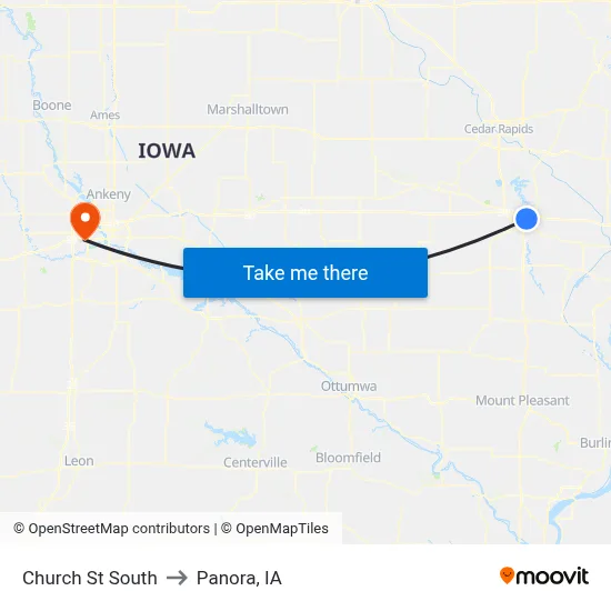Church St South to Panora, IA map