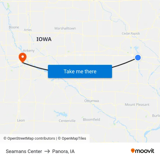 Seamans Center to Panora, IA map