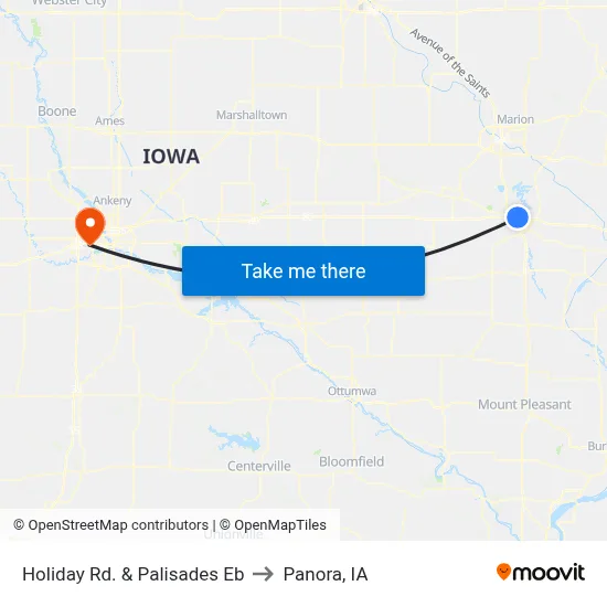 Holiday Rd. & Palisades Eb to Panora, IA map