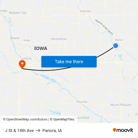 J St & 14th Ave to Panora, IA map