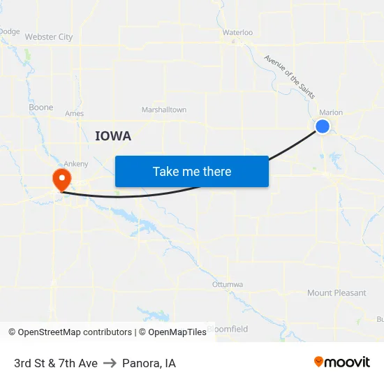3rd St & 7th Ave to Panora, IA map