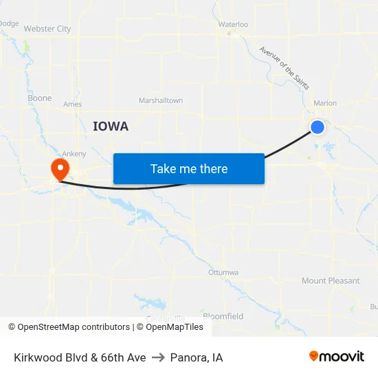 Kirkwood Blvd & 66th Ave to Panora, IA map
