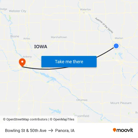 Bowling St & 50th Ave to Panora, IA map