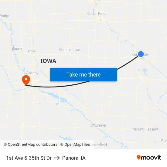 1st Ave & 35th St Dr to Panora, IA map
