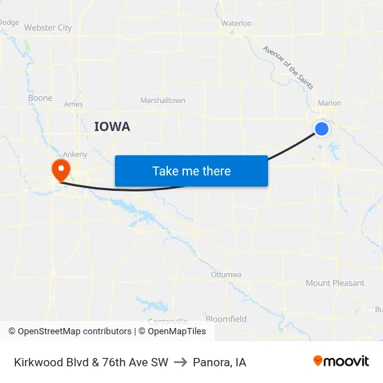 Kirkwood Blvd & 76th Ave SW to Panora, IA map