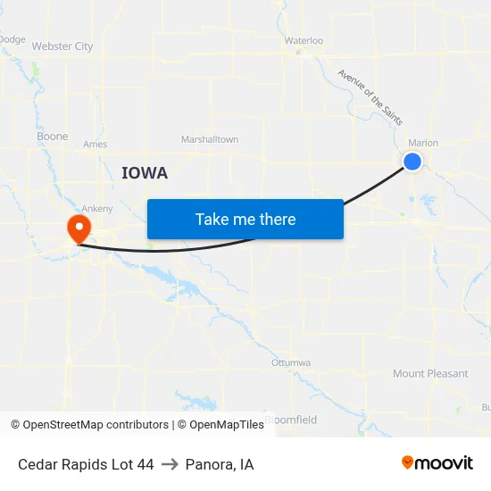 Cedar Rapids Lot 44 to Panora, IA map