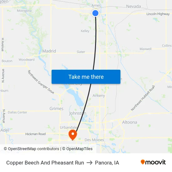 Copper Beech And Pheasant Run to Panora, IA map