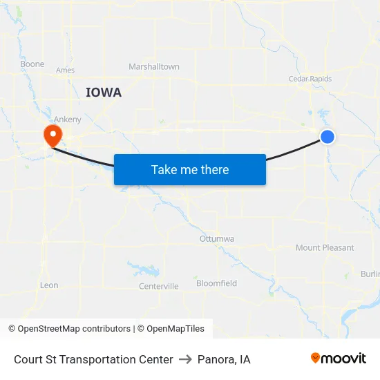Court St Transportation Center to Panora, IA map