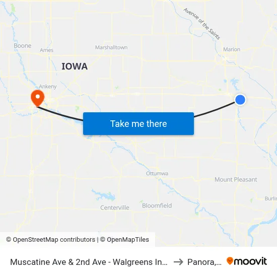 Muscatine Ave & 2nd Ave - Walgreens Inbound to Panora, IA map