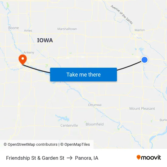 Friendship St & Garden St to Panora, IA map