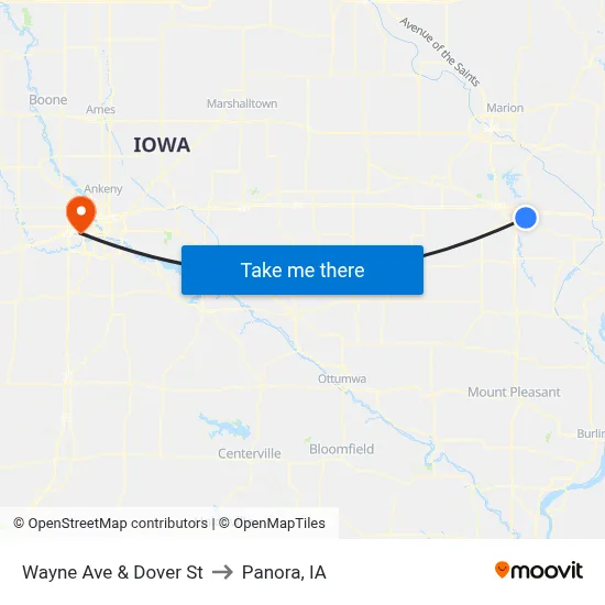 Wayne Ave & Dover St to Panora, IA map