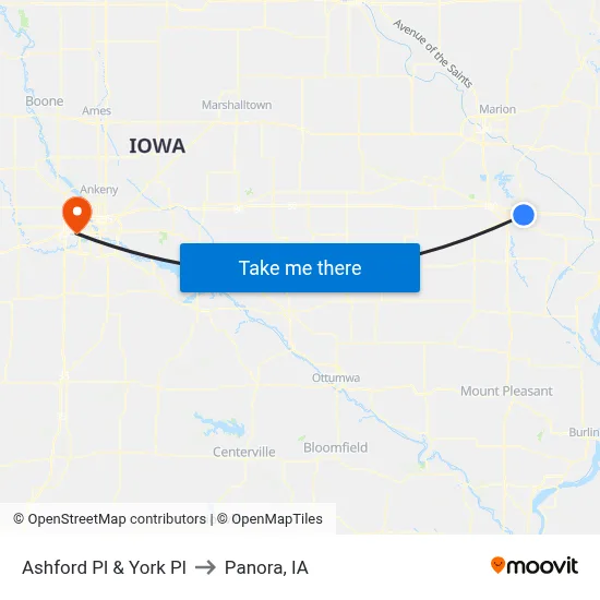 Ashford Pl & York Pl to Panora, IA map