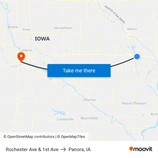Rochester Ave & 1st Ave to Panora, IA map