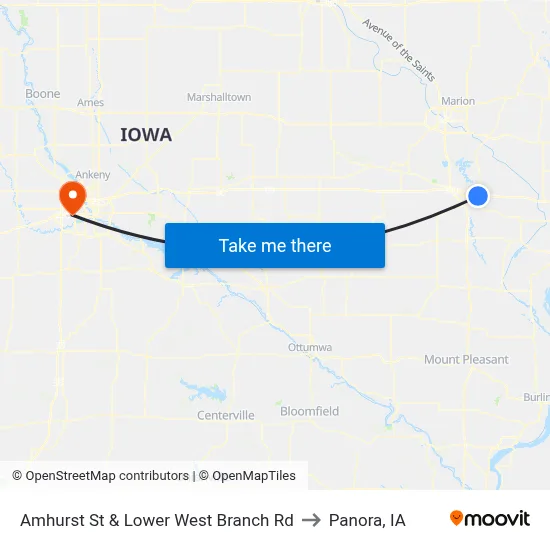 Amhurst St & Lower West Branch Rd to Panora, IA map