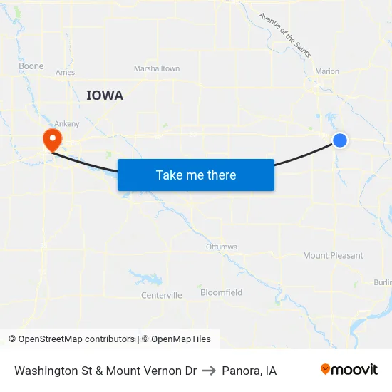 Washington St & Mount Vernon Dr to Panora, IA map